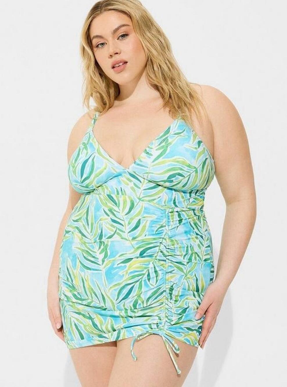 Torrid Size 5X Side Cinch Fitted Swim Dress With Brief Summer Tropical Blue NWOT